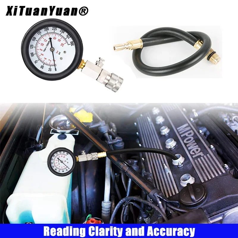 0-300PSI Gasoline Engine Compression Tester Kit Auto Petrol Gas Engine Cylinder Pressure Gauge with M10 M12 M14 M18 Adapter