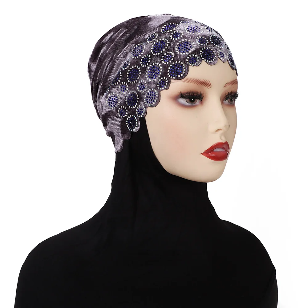 Velvet Turban Rhinestone Underscarf Muslim Inner Hijab Hat Women Hair Loss Headscarf Ninja Cap Head Wrap Bonnet Turbante Mujer