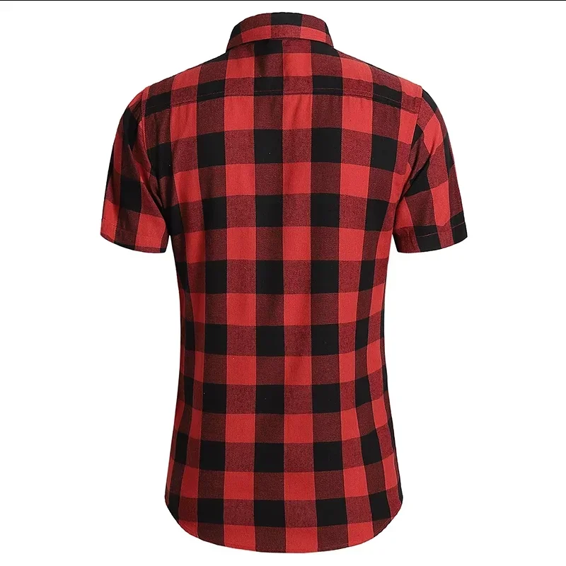 

Summer New Men Short Sleeve Checkered Shirt Red / White Fashion Men's Business Social Wedding Party Dress Top Large Size 7XL-M