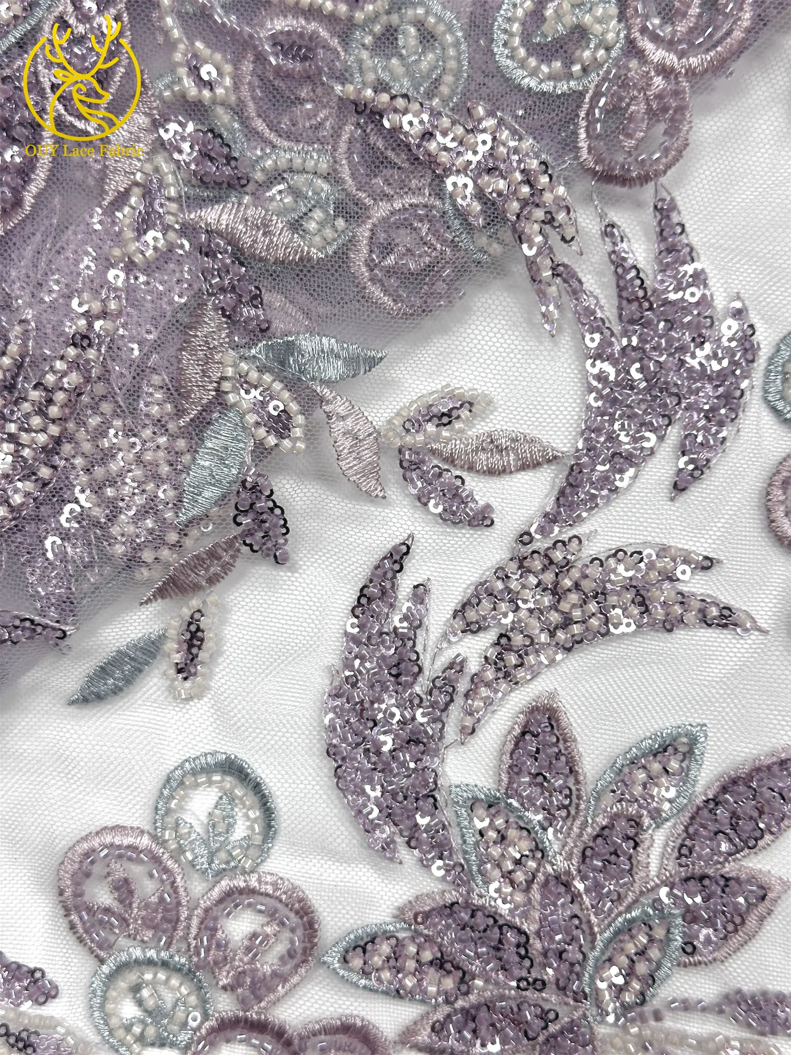 Premium-Spitzenstoff für Brautkleider Hochwertiger Afrikanischer Pailletten-Perlen-Spitzenstoff Französisch-Nigerianischer Bestickter Spitzenstoff – Detail 14