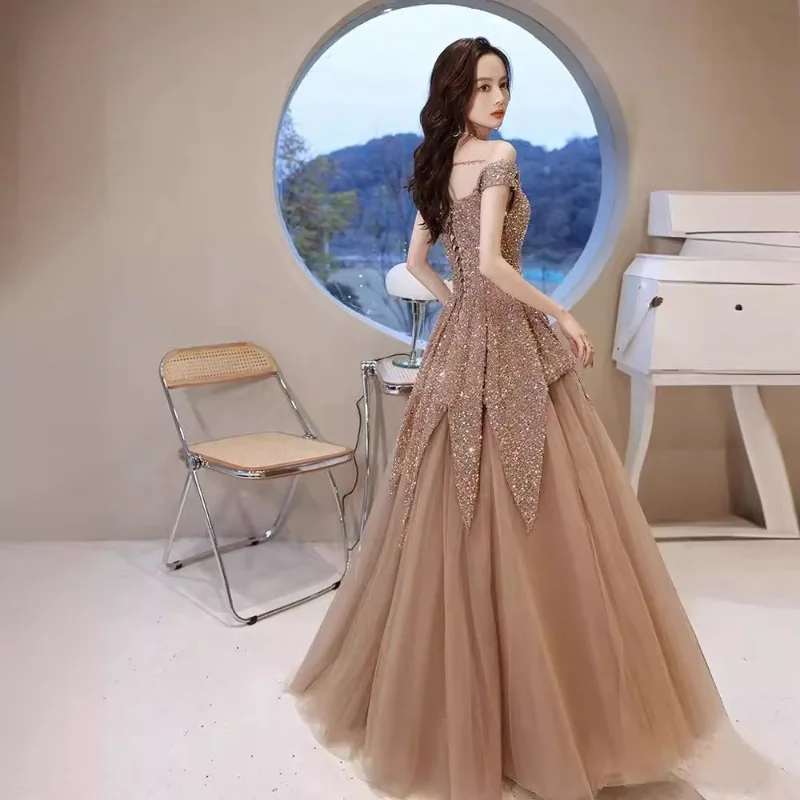 Fashionable One Shoulder Evening Dress New High End and Atmospheric Banquet Style Dress Host and Socialite Elegant Long Dress