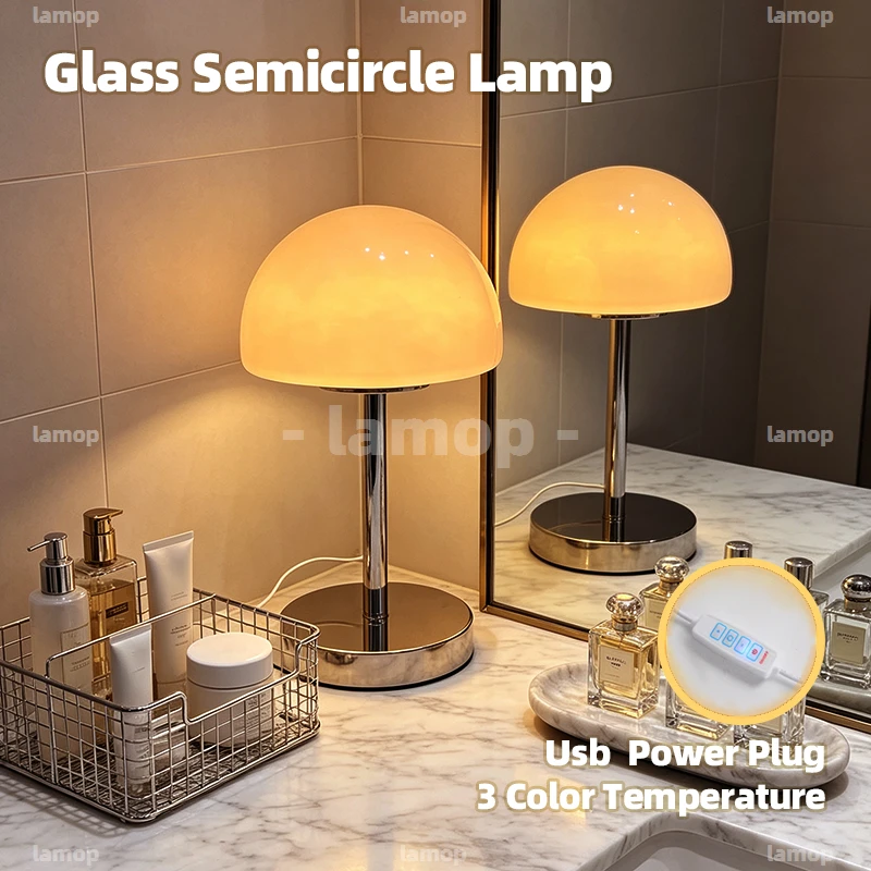 Half‑Shell Shape Glass Table Lamp,Multi‑Gear Light Effect,Boho Vacation Guesthouse Lamp for Living Room Side Table
