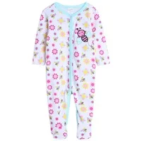Clearance 1Pc 6M Sweet Bee Floral Long Sleeve Spring Autumn Cotton Baby Girl All Over Print Flower Footed Romper