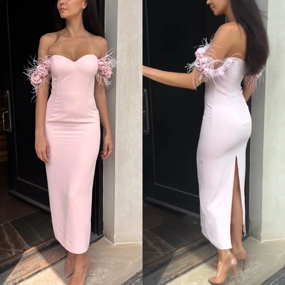 Customized Jersey Flowers Off-the-shoulder Straight Midi Dresses Bespoke Occasion Woman Elegant Party Wedding Charming Evening