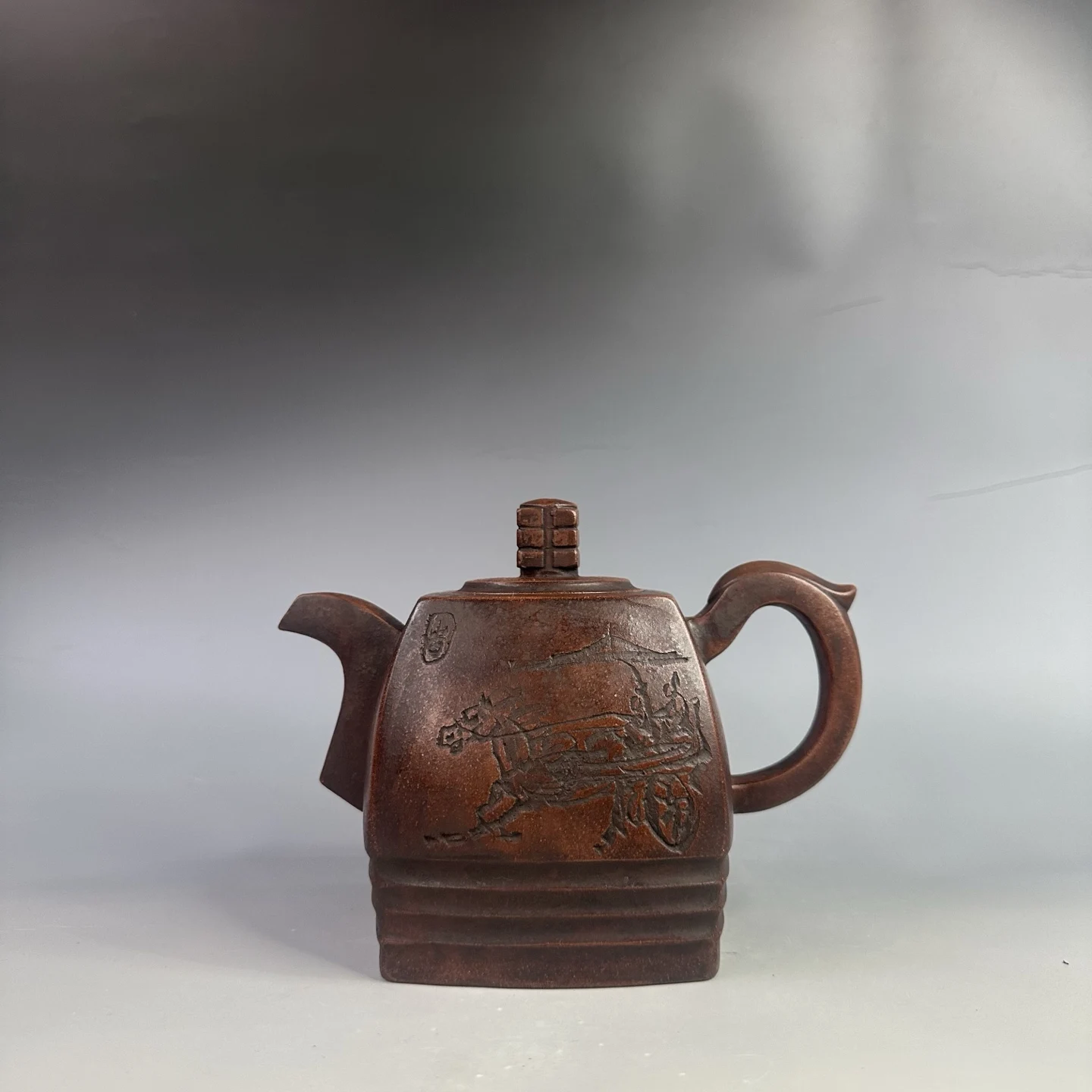 Old Chinese Handicraft Enameled YiXing Zisha Teapot,War chariot,with mark, Free shipping