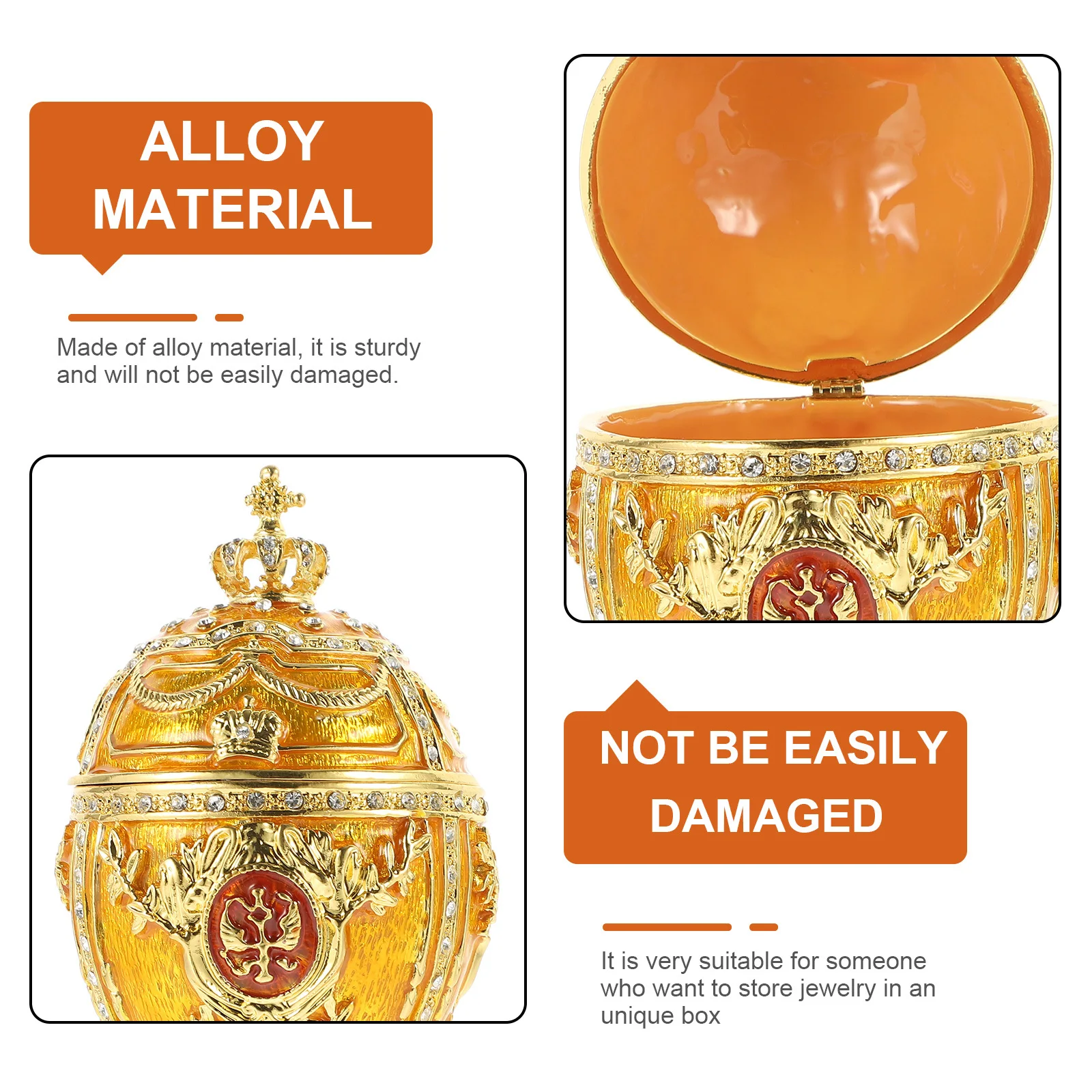 Pudełko na biżuterię z emalią w kształcie jajka, klasyczna dekoracja na biurko, unikalne etui na drobiazgi, piękna ozdoba do przechowywania ze stopu.