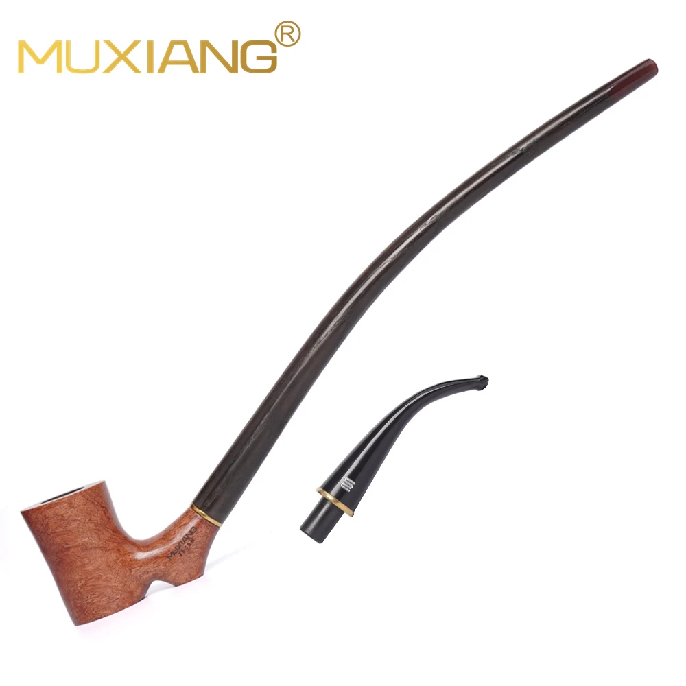 MUXIANG Solid Wood Pipe Church Long Handle Pipe With Replaceable Pipe Mouthpiece And Clean Kit Gift Freestyle Read Tobacco Pipe