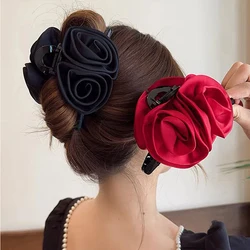 Large Size Hair Claw Fabric Rose French Hair Clip Black Wine Red Festival Hair Accessories Hairpin Fashion Hair Crabs Barrettes