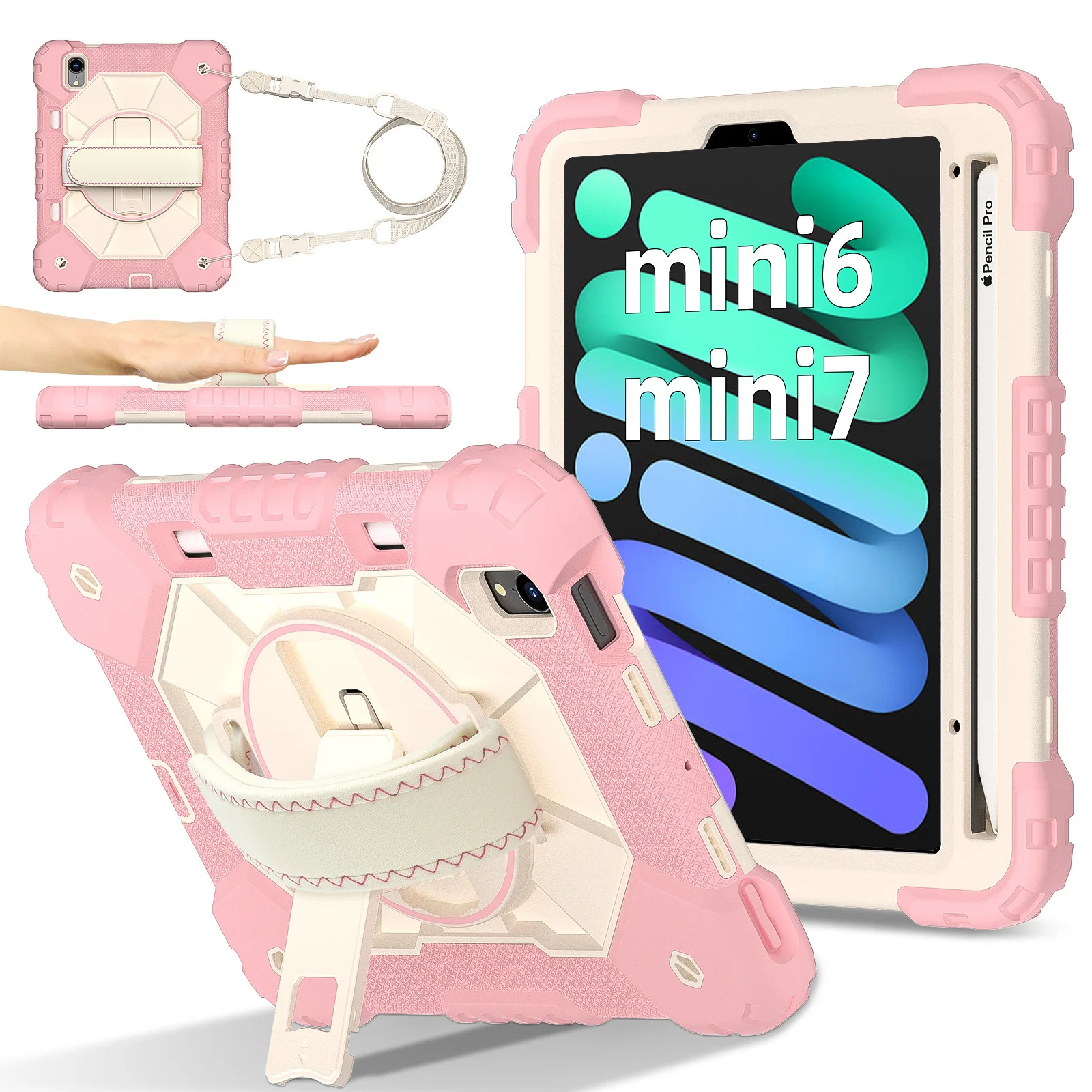 

For Xiaomi pad SE 8.7" (2024) XIAO MI Pad7 PRO 2024 Case Kids Safe Silicon PC Shoulder Strap Shockproof Armor Stand Tablet Cover