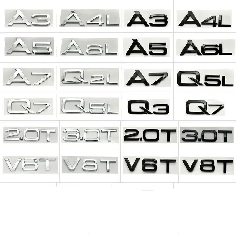 1PC  Audi Car Rear Sticker Black Silver 1.8T 2.0T 2.4 3.0T 3.2 3.6 4.2 A3 A4 A5 A6 A7 A8L Q3 Q5 Q7 Emblem Badge Logo Accessories