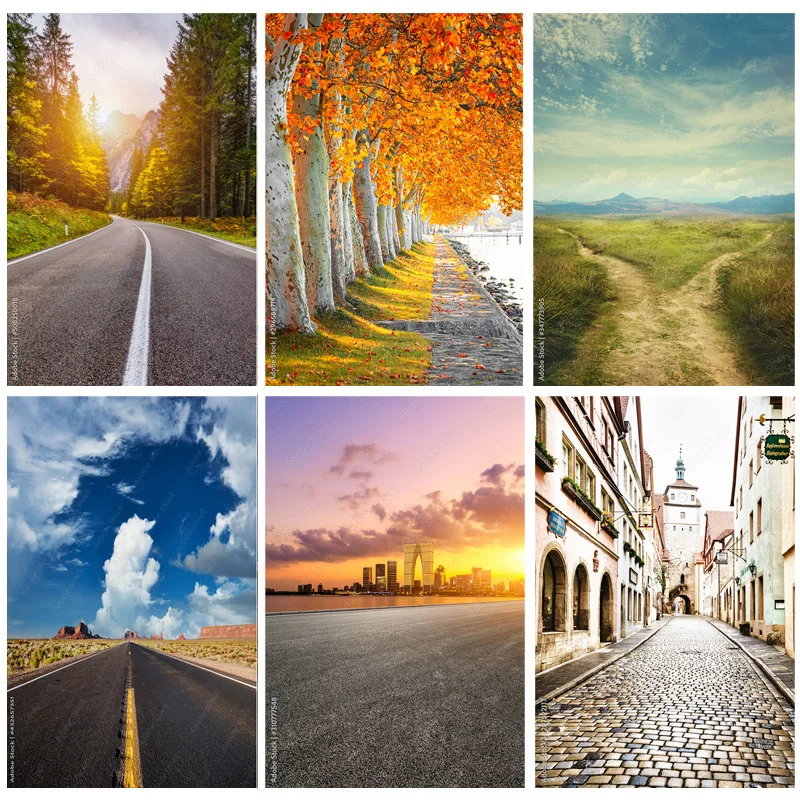 Natural Scenery Photography Background Highway Landscape Travel Photo Backdrops Studio Props 2279 DLL-11