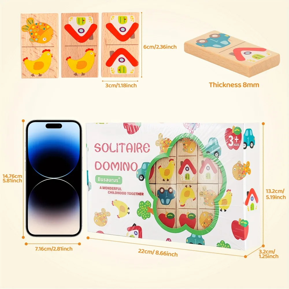 Wooden Fruit Animal Domino Puzzle Cognitive Building Blocks Stacked Toys Fun Educational Family Game for Logic Thinking Skills