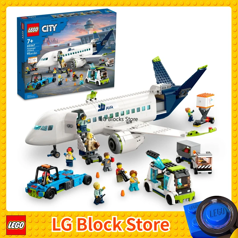 Lepin-60367 city passageiro edifício brinquedo conjunto, com um grande avião, ônibus, bagagem, caminhão, carregador de contêineres, 9 minifigures