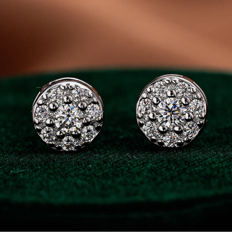 

Ear Studs Hop Popular S925 Sterling Silver Luxury Inlaid round Bag European American Men's and Women's