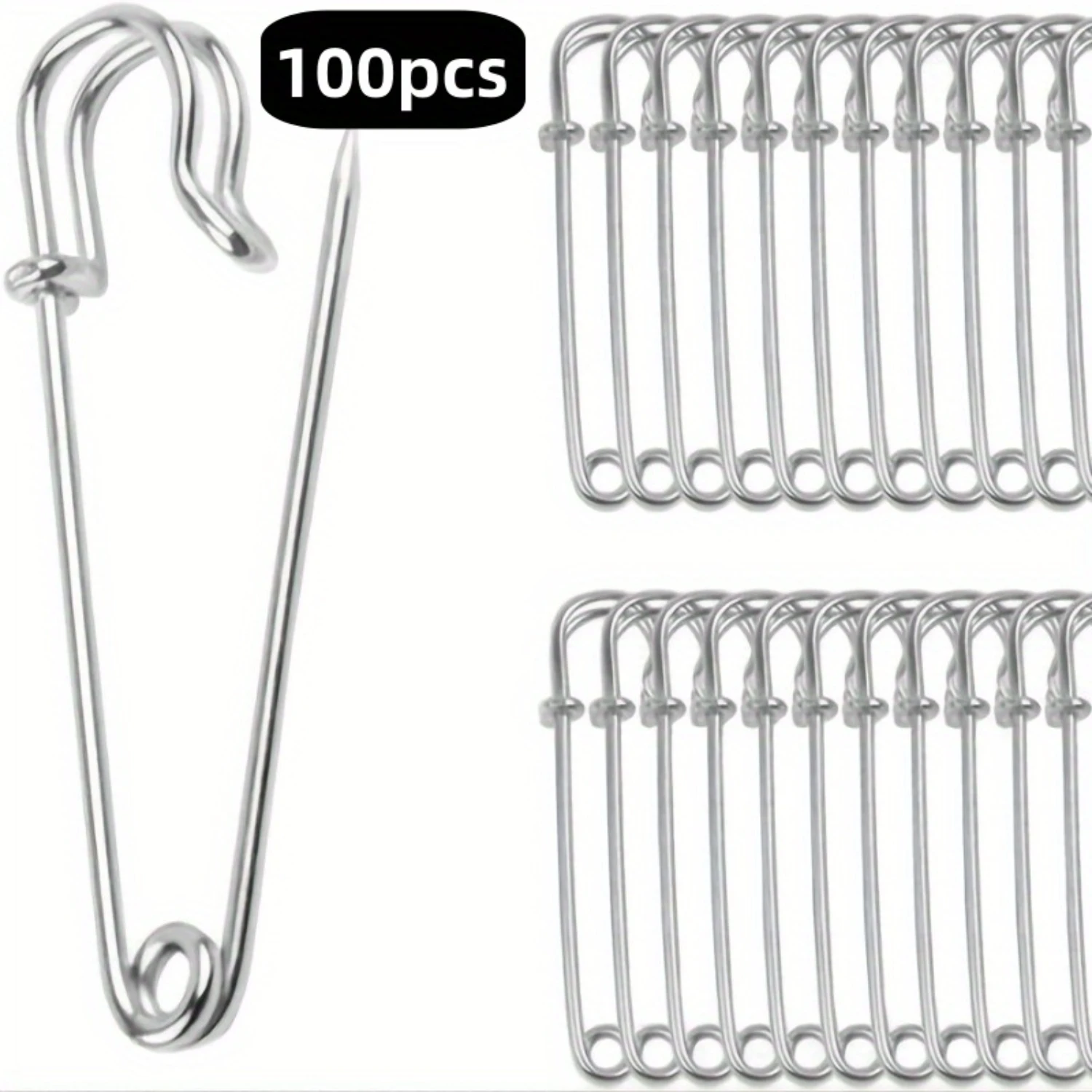 

100pcs Extra Strong Large Safety Pins - Heavy Duty Steel Spring Lock Fasteners for Blankets, Crafts, Skirts & Kilts - Durable Br