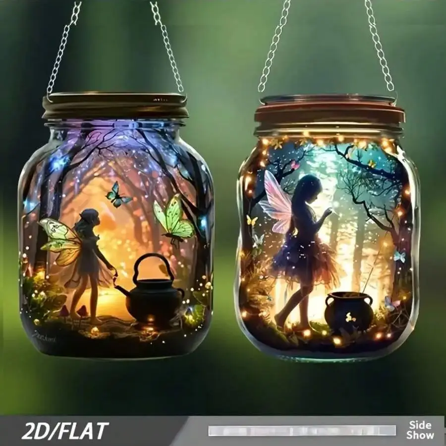 2 Botellas de Cristal Mágicas con Temática de Bosque, Decoración para Exteriores, Colgante con Temática de Cuentos de Hadas, Decoración para Jardín, Decoración para Ventanas, Regalo Festivo