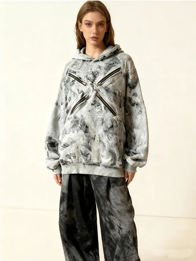 

Gothic Retro Instagram-Inspired Harajuku Digital Print Hoodie with Zipper Detail Women's Sweatshirt for Fall/Winter Y2K Fashion