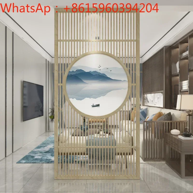 New Chinese screen partition living room solid wood grille modern simple office teahouse entrance block