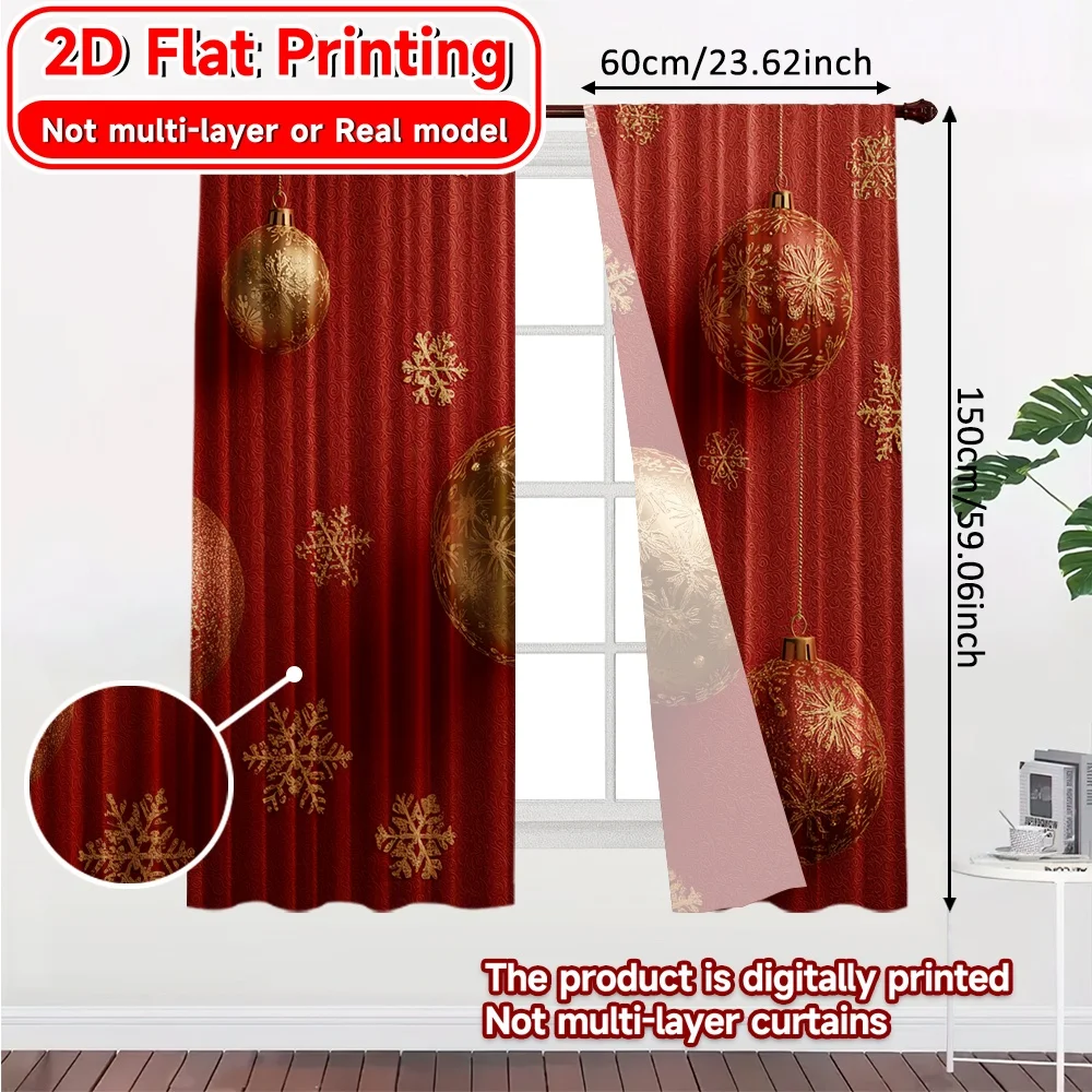 2D Flat Printing,2pcs Festive Elegance(3) Modern Pattern Curtains Polyester Easy Install Curtains Room Decor for Bedroom,