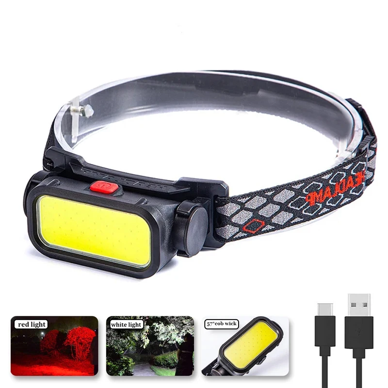 Super Bright COB LED Headlamp Built-in Battery USB Rechargeable Powerful Head Flashlight Outdoor Waterproof Camping Head Lamp