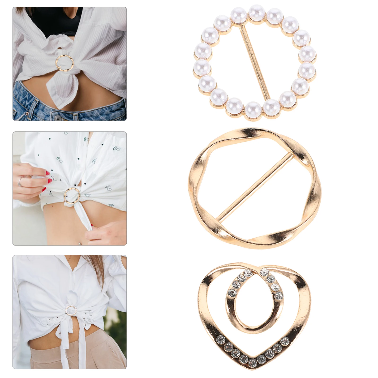 

9pcs Rhinestones Tightener Clothing Accessories Ring Shirt Ties Portable Waist Cinch Buckle Dress Pant Sweater Scarves Shirt
