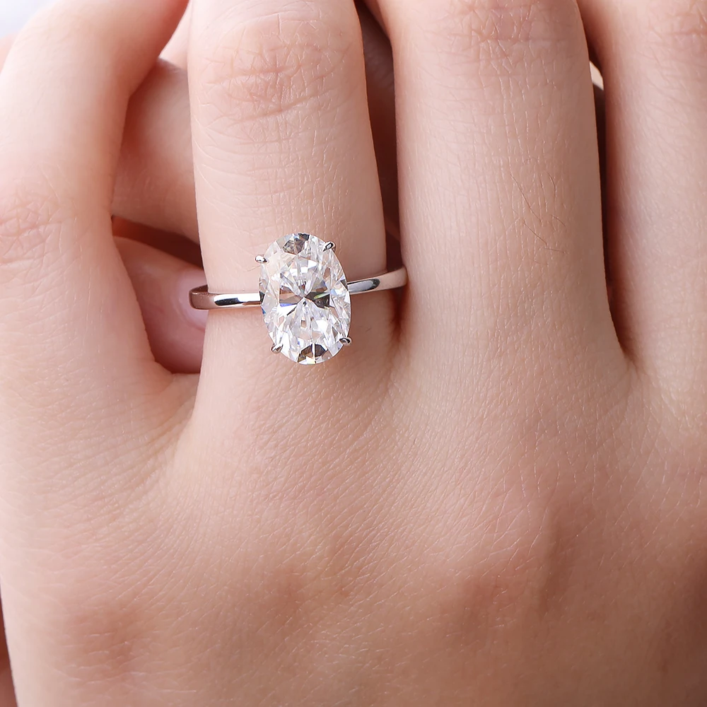 4.5‑CT Oval‑Cut All‑Moissanite Engagement Ring for Women, Hidden‑Halo‑Setting 925 Sterling‑Silver Wedding Band Fine Jewelry, GRA‑Certified, Ideal Gift for Her