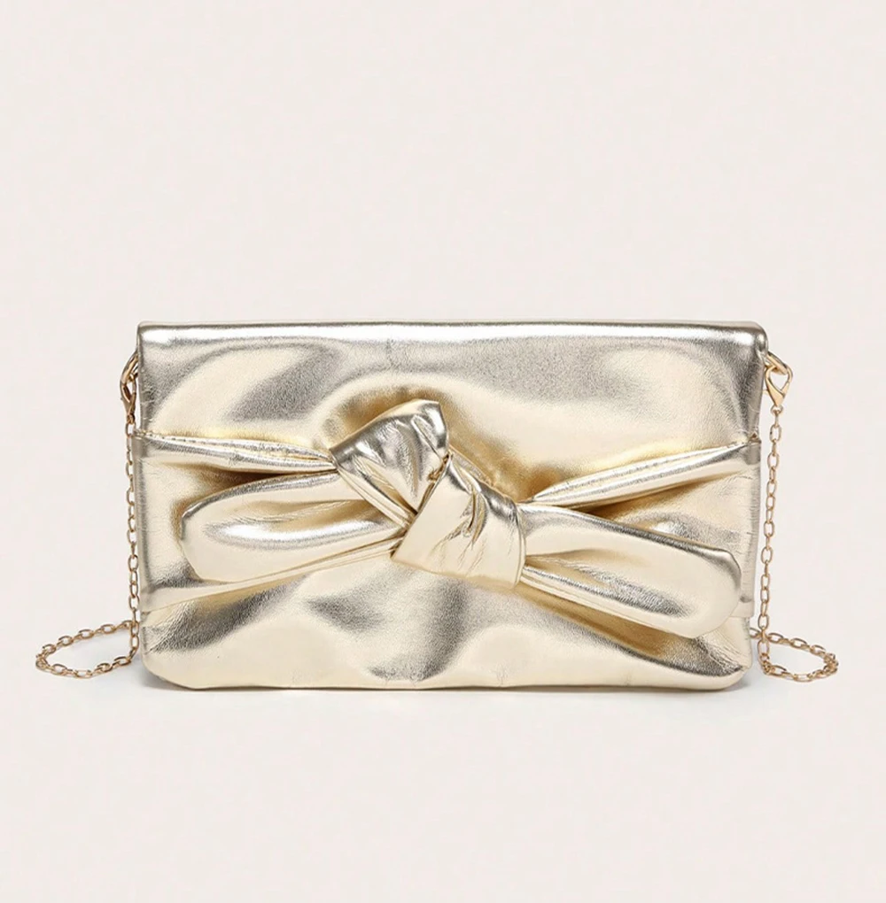 بو الجلود مطوي القوس سلسلة حقيبة كتف المرأة موضة ساحة فاخرة مساء مخلب حقيبة يد الإناث للمناسبات الرسمية