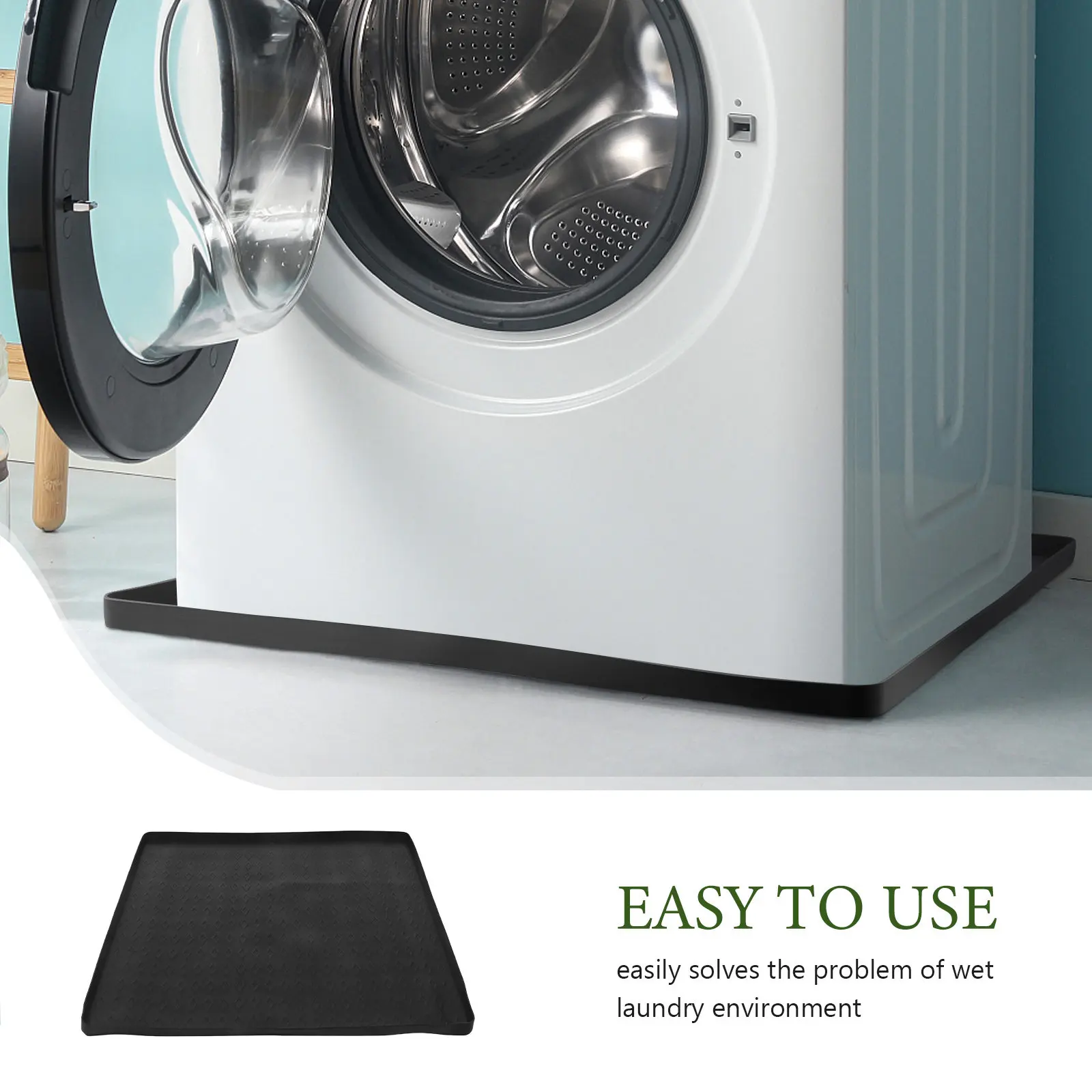 Washing Machine Drain Pan Black Silicone Washer Dryer Protective Mat Elevated Edge Anti-Slip Laundry Floor Protector view 6