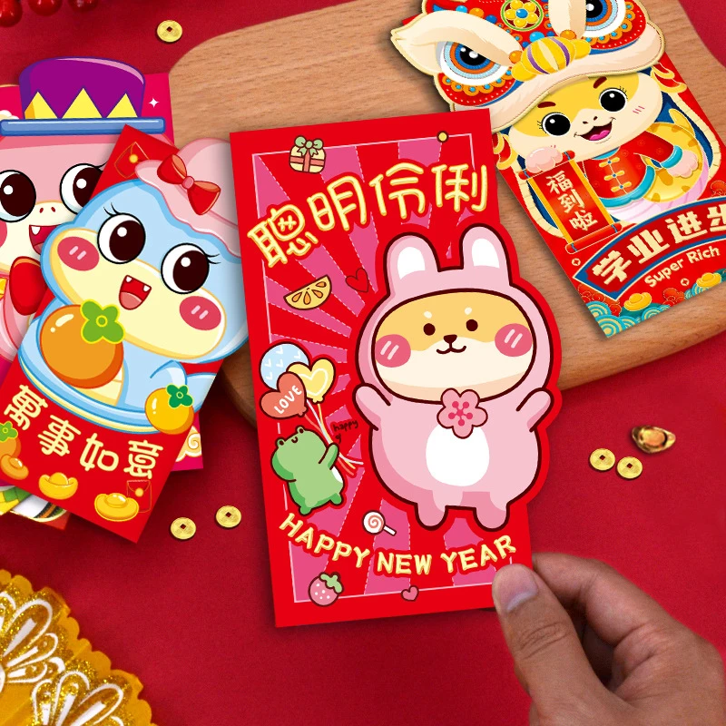 6Pcs Cartoon Snake Year 3D Red Packets Creative Spring Festival Red Envelopes Cute Fashion New Year Lucky Money Bag Gifts