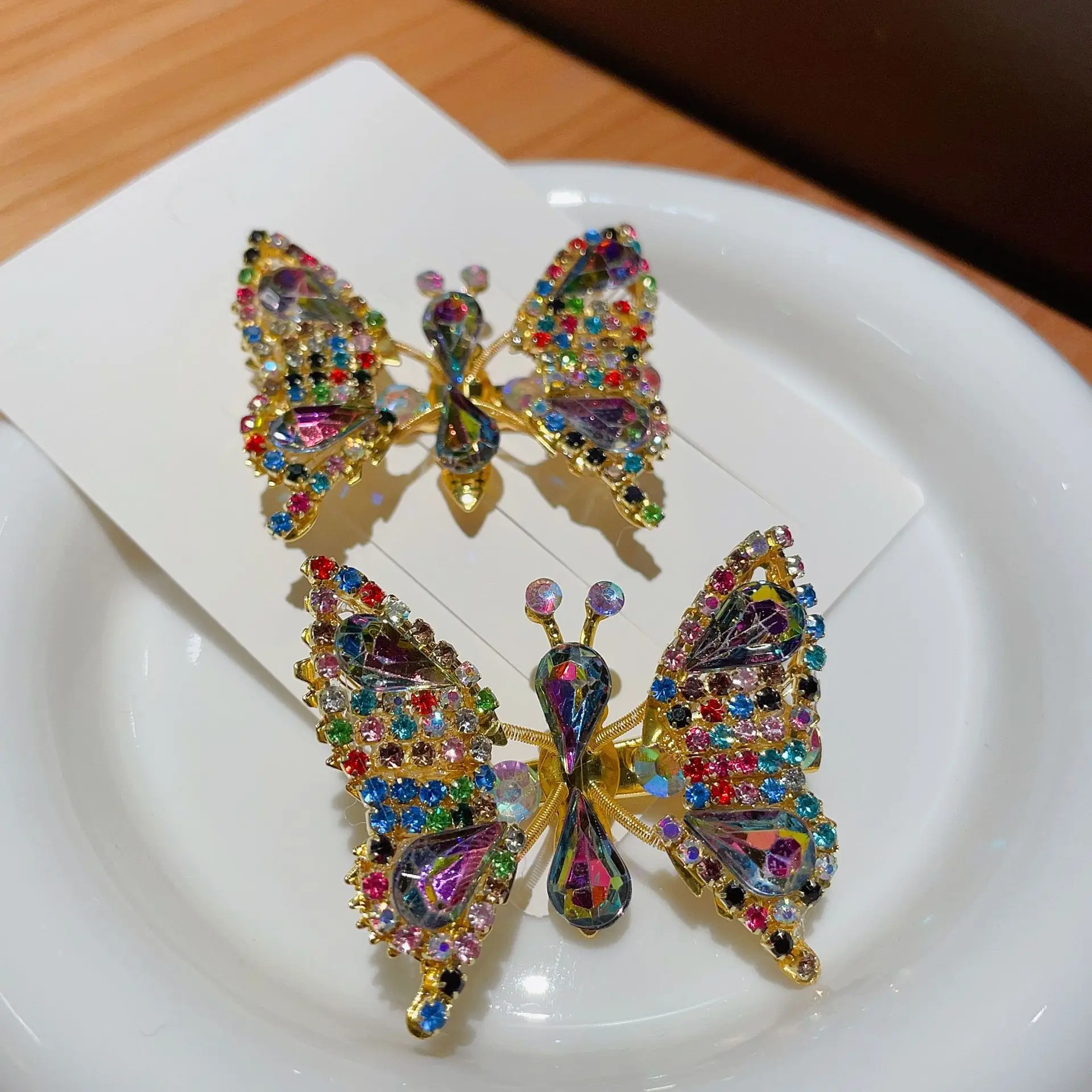 Horquilla de mariposa movible de diamantes de imitación Multicolor brillante, Clip de pato lindo, tocado de niña, bonito regalo de cumpleaños para