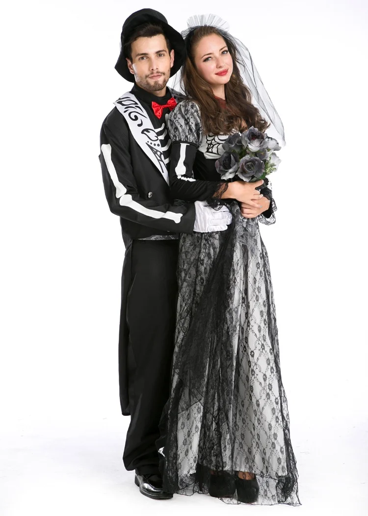 Disfraz de Esqueleto de Novios para loween, orme de Vampiro, Atuendo de Boda Fsmal, Traje para Actuación en Escenario