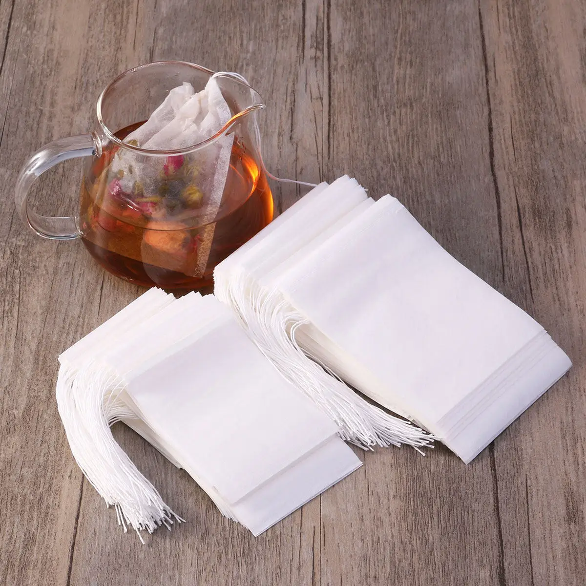 200Pcs Disposable Tea Bags Drawstring Closure Food Safe Filter Paper for Loose Leaf Tea Herbs Potpourri Gym Travel Use