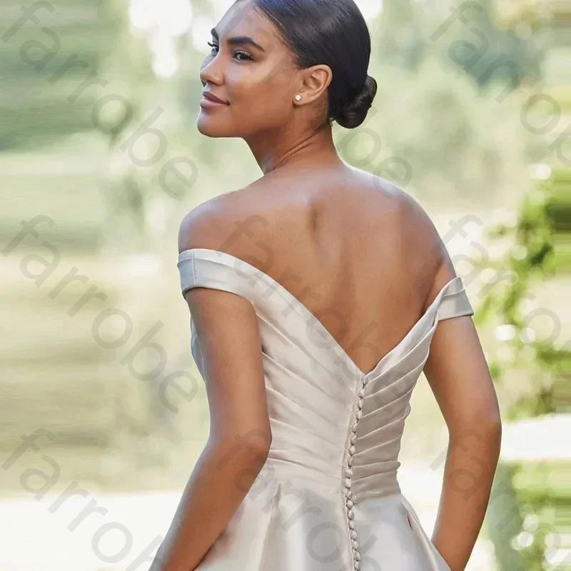 Customized Simple Pleat Satin Sweetheart Wedding Dresses 2024 Women Off The Shoulder Vestido De Novia Bridal Gown With Pockets