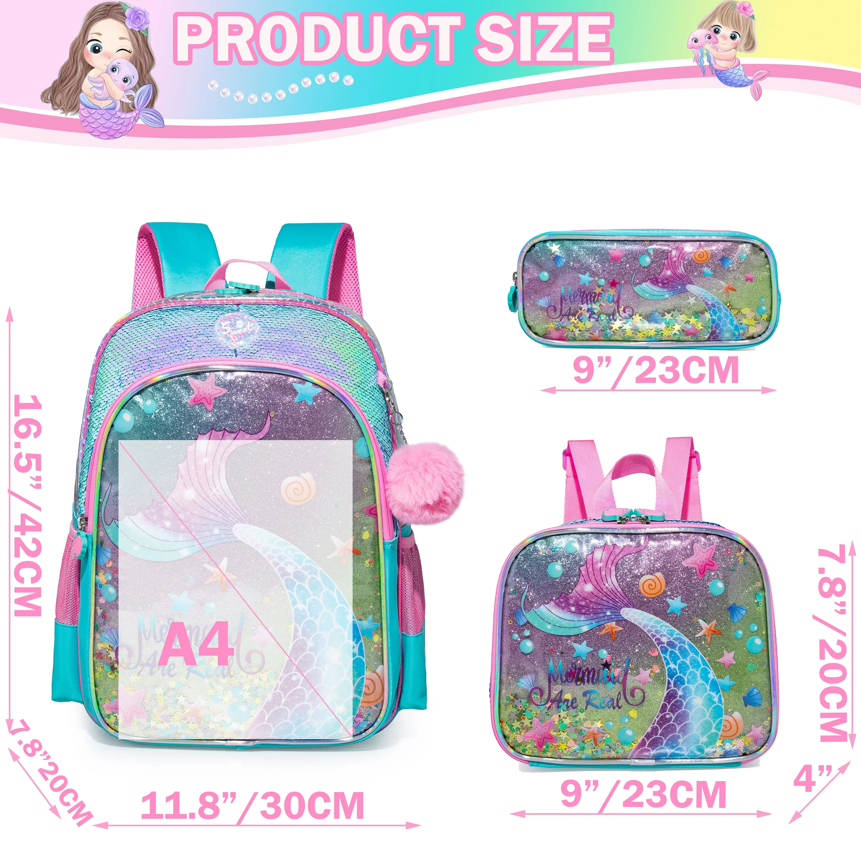 Meetbelify Backpack for Girls Backpacks Kids School Bookbag for Elementary Students Full Size Travel Bag with lunch box