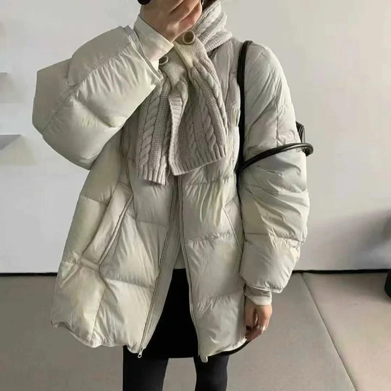 2025 Winter New Women's Down Jacket Commuting White Duck Down Scarf Collar Warm Loose Down Jacket