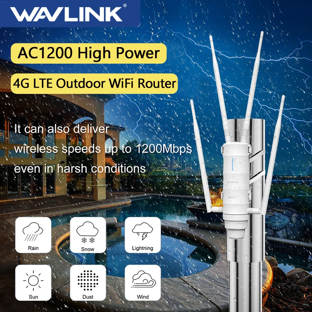 Wavlink-enrutador 4G LTE para exteriores, AC1200 antena externa de alta potencia, Wifi, banda Dual, inalámbrico, Tarjeta SIM 4g, enrutador de malla Wifi