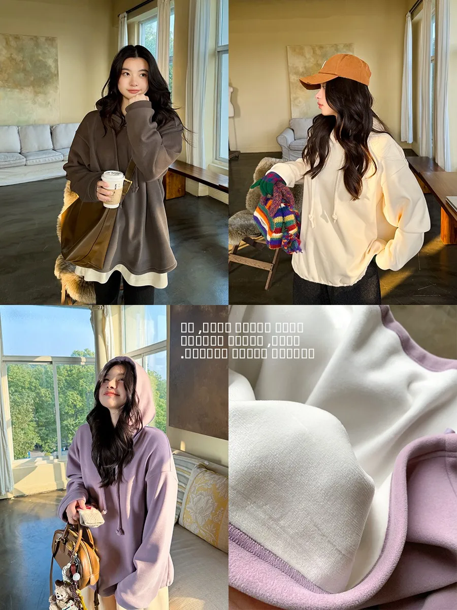 

Мягкая вельветовая толстовка с капюшоном, однотонная, свободного кроя, универсальная, женская, модная, удобная, в стиле Ани Форест.