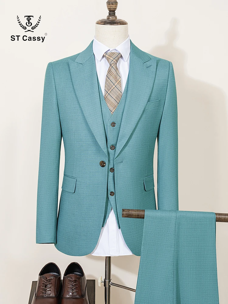 

ST Cassy High Quality Men's suits Summer thin Green Slim Fit Formal Business Office Men's clothing（jacket+Vest+Pants）