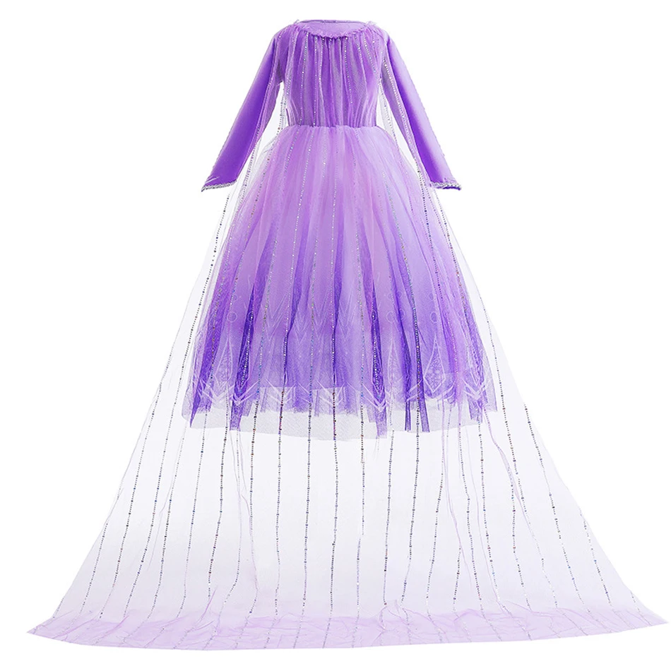 Elsa princesa Cosplay fantasia para meninas, vestido LED, lantejoulas, vestido de baile roxo, roupas de festa, Frozen 2, extravagante, Natal