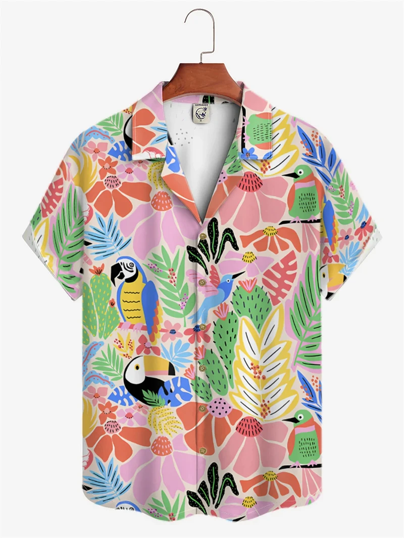 

New Parrot Graphic Men's Hawaiian Shirts 3D Print Men's Summer Loose Beach Oversize Casual Short-sleeved Top Y2k Unisex Shirts