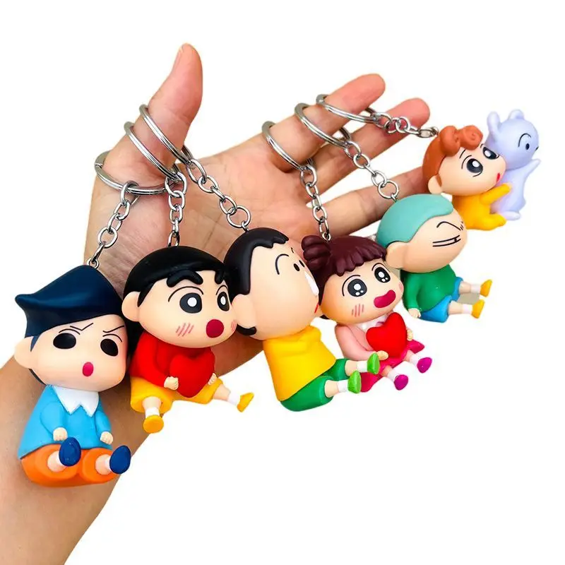 New 6pcs/set Crayon Shin-Chan Keychains Anime Figures Boochan Bag Pendant Cartoon Car Key Chain Accessories Kids Toys Fans Gift