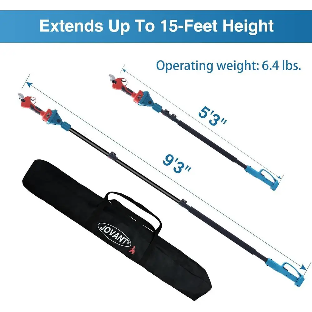 Sécateur électrique 2 en 1 sans fil avec poteau, sécateur sans fil 20 V, sécateur à piles 4,0 Ah, 9,3 pieds vers le haut