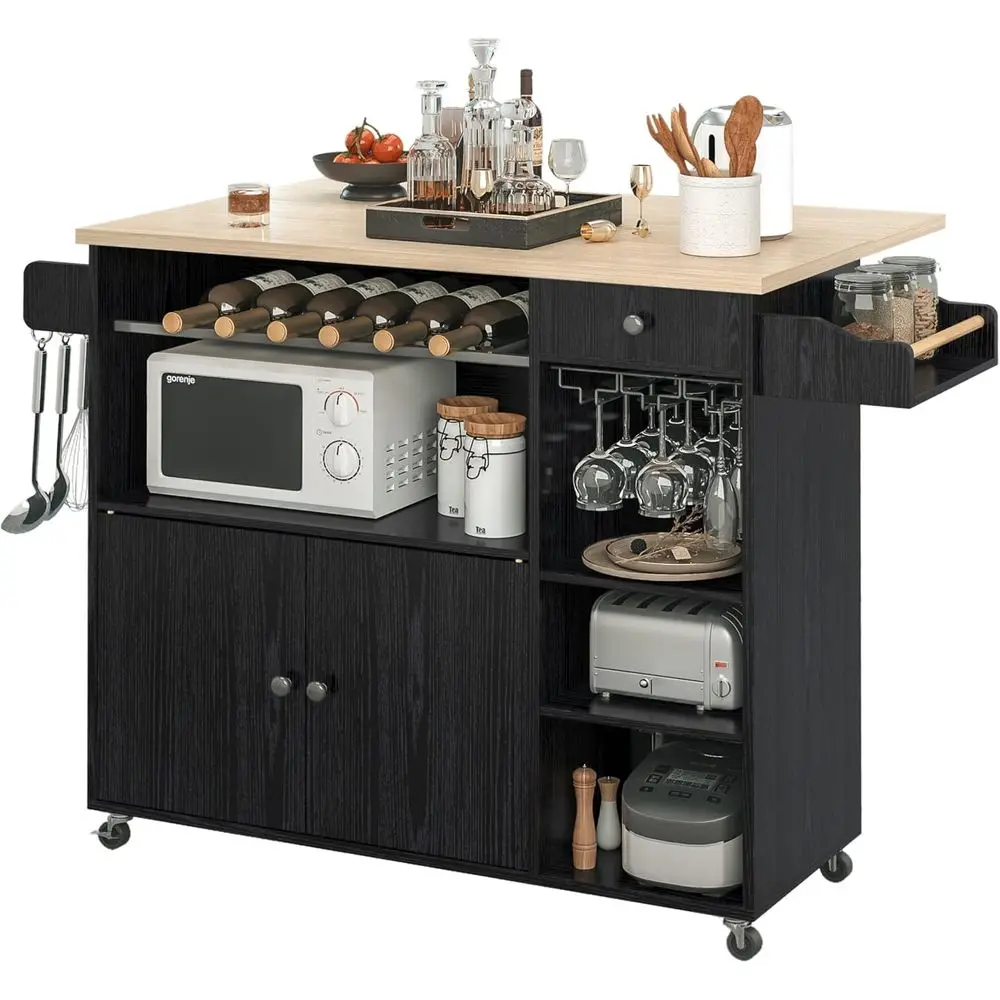 Kitchen Island Cart with Wheels or Kitchen and Dining Room | Wine Rack, Ders, Open Shelves, Storage, Der Space
