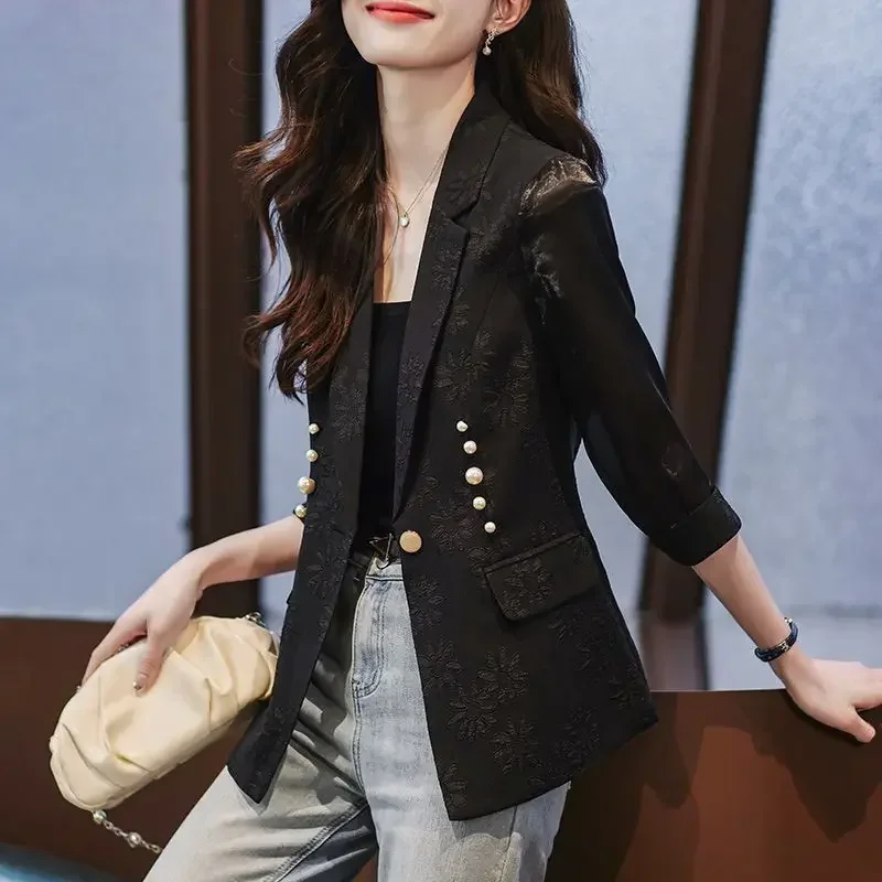 Outerwears Spring Autumn Skinny Slim Jacket Jacquard Coats for Women Elegant and Youth On Promotion Korean Style In Blazer Woman