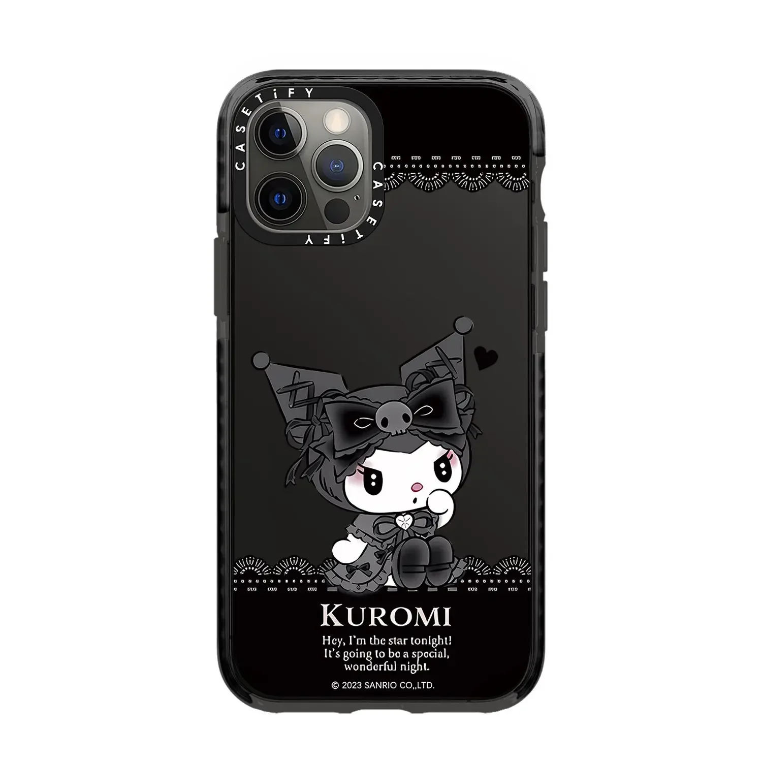 Kawaii Sanrio Dark Kuromi Iphone Case Cute Cartoon Sticker All-Inclusive Soft Protection Case for IPhone16 15 14 13 12 Promax