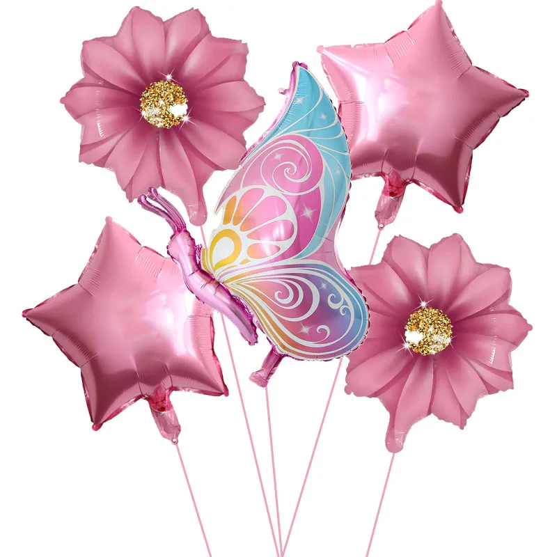 1pcs Butterfly Balloons Pink Blue Sunflower Leaves Baby Shower Decorations Helium Ballon Birthday Party Wedding Globos Supplies