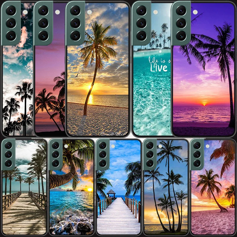 Beach Scenery Coconut Tree Phone For Samsung Galaxy S24 S22 Ultra S21 Plus S20 S23 FE Case S10 S10E S9 S8 S7 Edge Cover Silicone