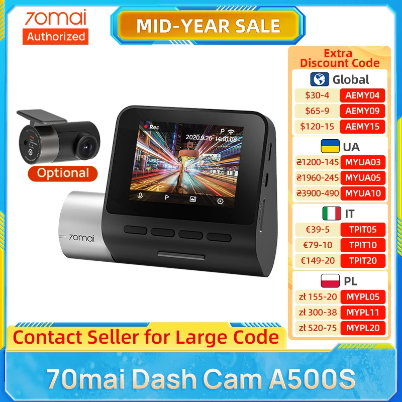 70mai A500S Dash Cam Pro Plus+ 1944P 140FOV 70mai Car DVR Support
