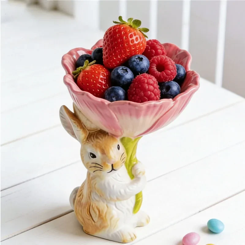 Nordic Rabbit Flower Storage Ceramic Ornaments Living Room Bedroom Dining Table Candy Jewelry Plate Storage Crafts Birthday Gift