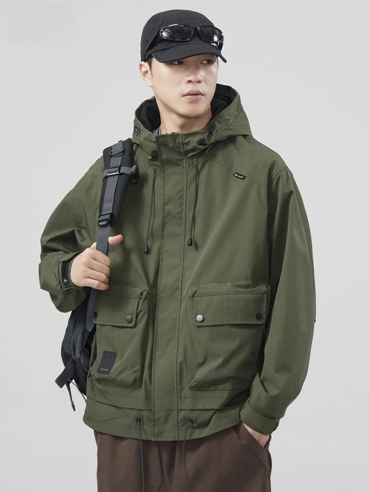 Jaqueta Masculina para Escalada ao Ar Livre, à Prova de Vento e Água, Estilo Jovem, Fibra de Poliéster, Com Capuz e Fecho de Zíper